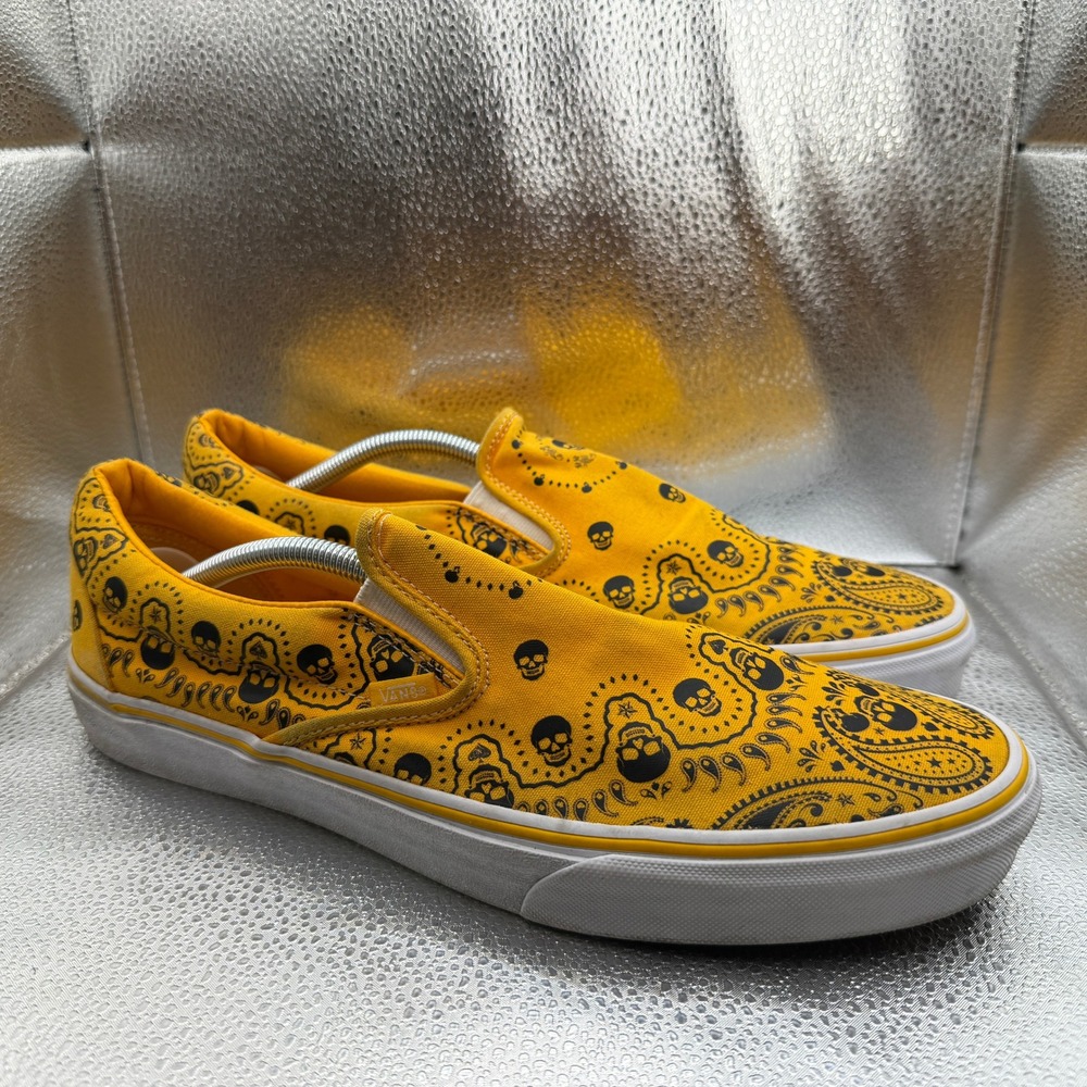 Size 12 Vans Classic Slip-On Shoes Mens Yellow Excellent Skull Graphic 721454